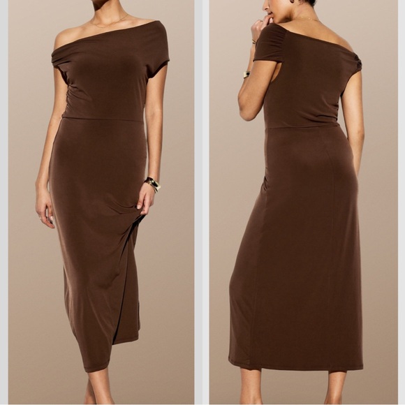 NWTS💓THE OCCASION M💓ELITE OLD NAVY LINE LUSTROUS SABLE ONE SHOULDER MIDI DRESS - Picture 5 of 16